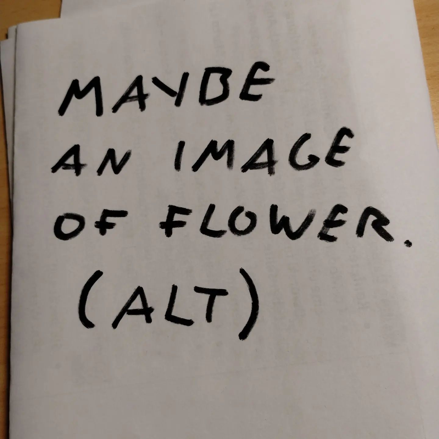 Photo of handwritten text on paper:	Maybe an image of flower.	(ALT)